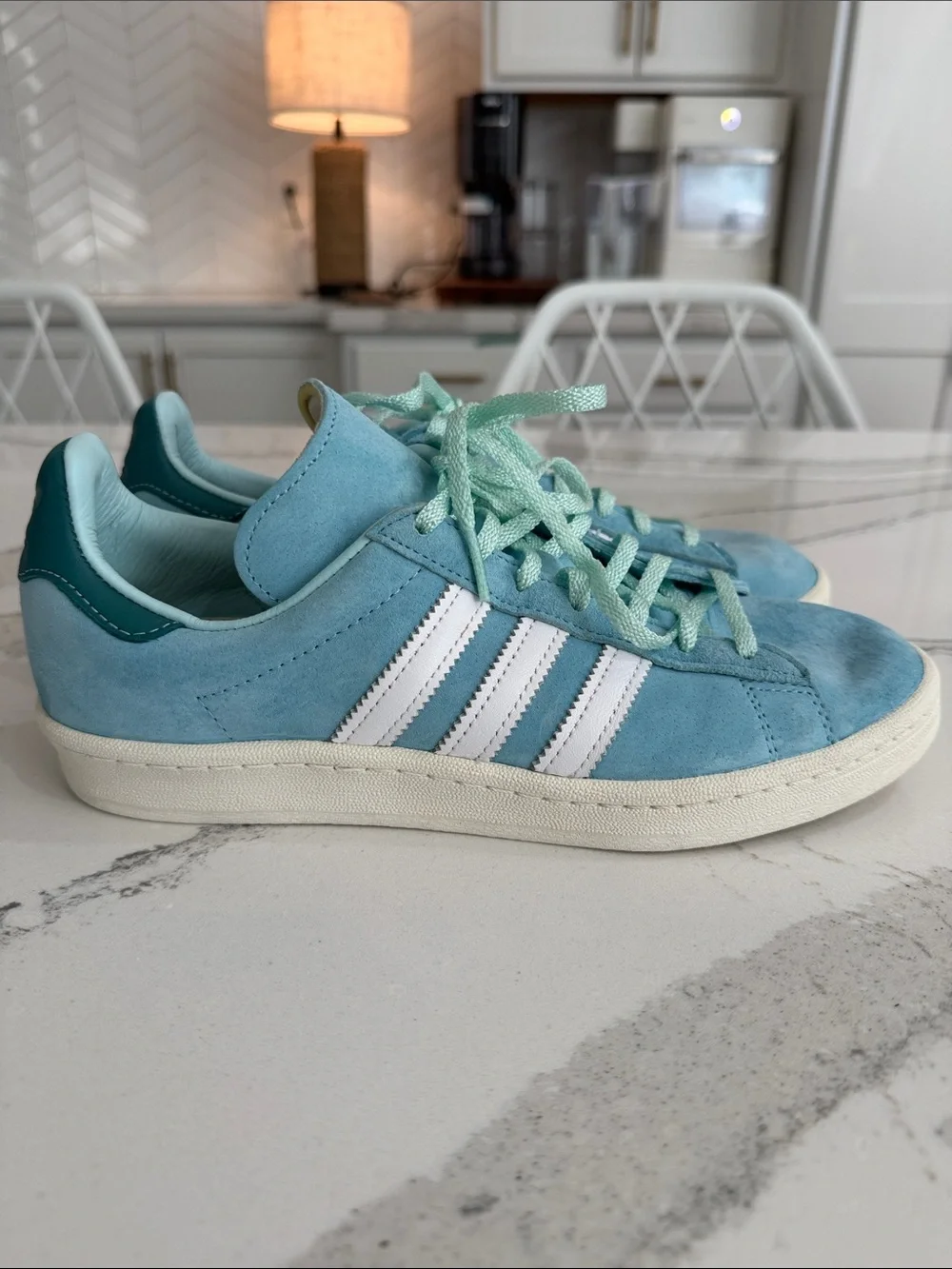 adidas Campus 80s Light Aqua Suede Sneakers with White Stripes- Size: M7|W8.5